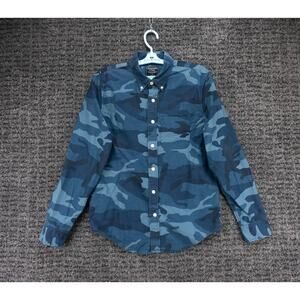 Abercrombie & Fitch Shirt Mens Small Blue Camo Long Sleeve Cotton Oxford Army